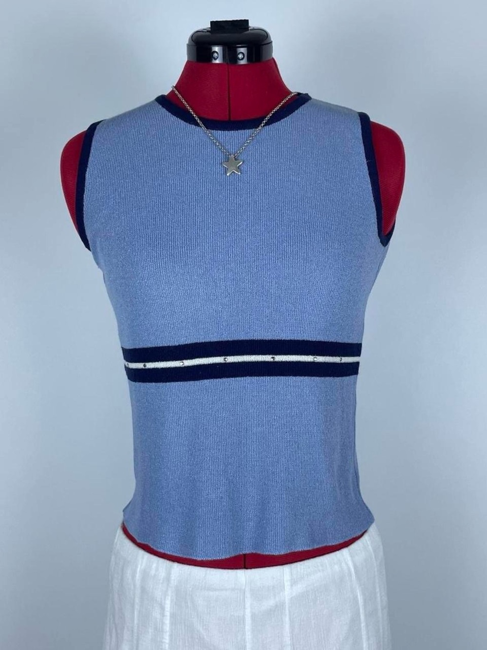 Y2K Rhinestone Striped Knit Tank